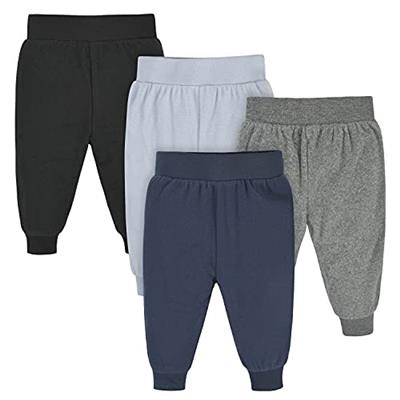 Gerber Baby Boys 4-Pack Microfleece Pants, Navy/Gray, Newborn