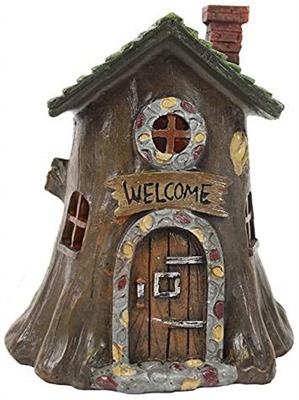 Jones Home and Gift Fairy Homes Light Up Fairy House For Fairy Gardens - Welcome Tree Stump