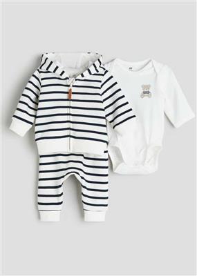 3-piece Cotton Set - Regular waist - Envelope Neck - White/blue striped - Kids | H&M US