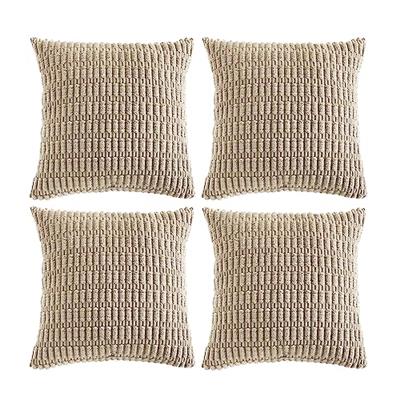 Fancy Homi 4 Packs Taupe Decorative Throw Pillow Covers 18x18 Inch for Living Room Couch Bed, Rustic Modern Farmhouse Boho Home Decor, Soft Plush Cord