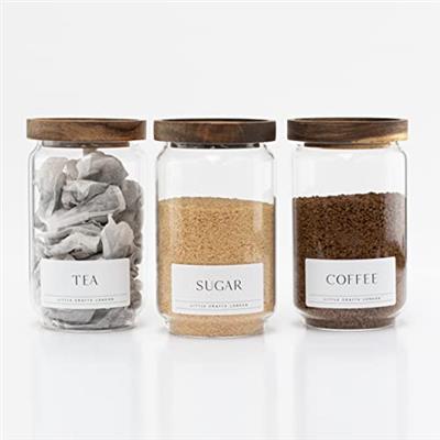 Tea coffee sugar canisters Set of 3 750 ML | Kitchen Food Storage Tea Coffee Sugar canister glass jars with acacia wood lid | Coffee Jar | Tea Coffee