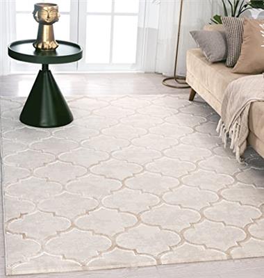 the carpet Knight Elegant Living Room Rug, Soft Short Pile, 3D Effect, Shiny Design Elements, High/Low Structure, Beige, 80 x 300 cm
