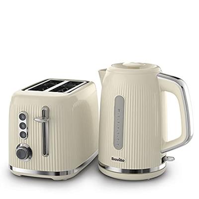 Breville Bold Cream Kettle and Toaster Set | with 1.7 Litre, 3KW Fast-Boil Electric Kettle and 2-Slice High-Lift Toaster | Cream and Silver Chrome [VK