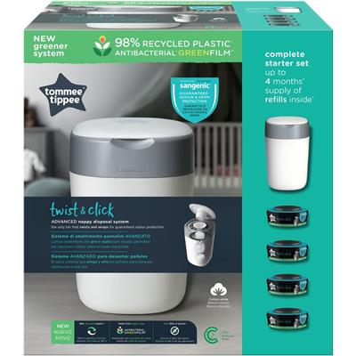 Tommee Tippee Twist and Click Advanced Nappy Bin Starter Set 4 Pack | BIG W