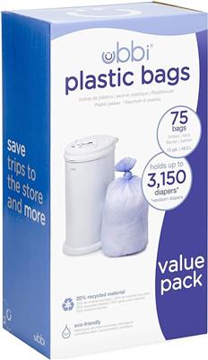 Amazon.com: Ubbi Diaper Pail Plastic Bags, Disposable Baby Waste Bags, 3 Pack, 75 Count, 13-Gallon Bags : Baby