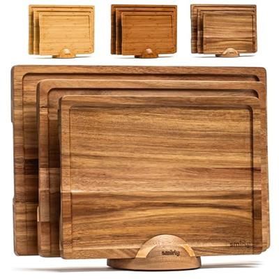 SMIRLY Wooden Cutting Boards For Kitchen - Acacia Cutting Board Set with Holder, Wood Cutting Board Set, Cutting Board Wood, Wooden Chopping Board, Wo