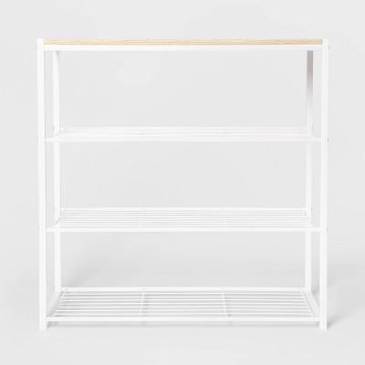4 Tier Shoe Rack White Metal With Natural Wood - Brightroomâ„¢ : Target