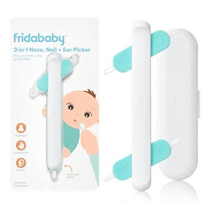 Frida Baby 3-in-1 Nose, Nail + Ear Picker | Baby Ear Cleaner + Baby Nose Cleaner and Nail Tool for Babies + Toddlers, Safely Clean Babys Boogers, Ear