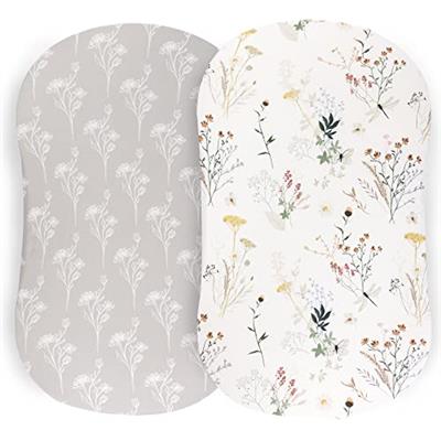 Pobibaby - 2 Pack Premium Bassinet Sheets for Standard Bassinets - Ultra-Soft Jersey Knit, Stylish Floral Pattern, Safe and Snug for Baby (Wildflower)