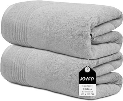 Wholesale Trade Dealz Luxury Super Jumbo Extra Large Bath Sheets (Pack of 1-2|100 x 200 cm 700 GSM) Premium Cotton XL Bath Sheet Towels (Silver, 2)