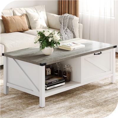 Rectangle Farmhouse Coffee Table with Storage and 4 Legs