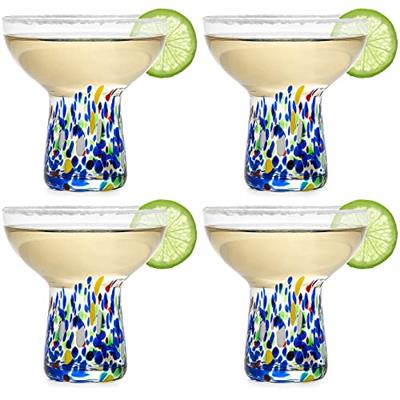 Stemless Margarita Glass – Set of 4 - Luxury Hand Blown Confetti Margaritas, for Cocktails, Water, Wine, Dessert, Martini & Champagne Glasses Cinco de
