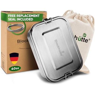 Blockhütte Stainless Steel Lunch Box for Adults I 40oz I with free Sealing I Metal Bento Box with 3 Compartments, Leak-Proof Lunch Container, Metal Fo