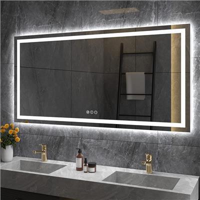 Apmir Super Bright Front and Back LED Lighted Anti-Fog Wall Bathroom Vanity Mirror in Tempered Glass