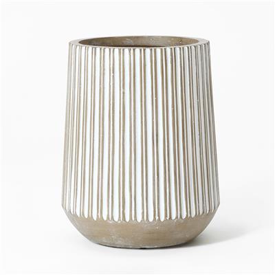 Round Brown and White Striped Indoor/Outdoor MgO Planter