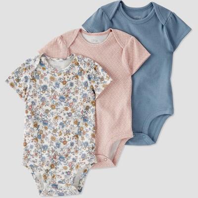 Little Planet By Carters Organic Baby Girls 3pk Floral Bodysuit - White/brown/blue 12m : Target