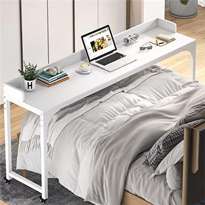 Tribesigns Overbed Table with Wheels, Queen Size Mobile Computer Desk Standing Workstation Laptop Cart, Over Bed Table with Heavy Duty Metal Leg