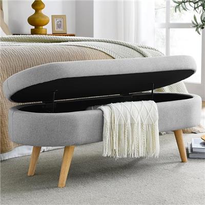 Amazon.com: TRIPLE TREE 43.5 Storage Ottoman Bench with 250lb Seating, Linen Upholstered Wood Legs Safety Hinge Flip Top Oval Foot Rest Long Stool for
