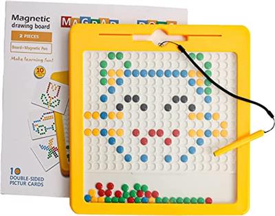 Magnetic Drawing Board for Toddlers, Large Doodle Board with Magnetic Pen and Beads, Magnetic Dot Art, Montessori Educational Preschool Toy, Travel To
