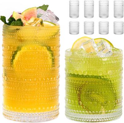 Amazon.com | Moretoes Blue Hobnail Drinking Glasses Set of 6 Vintage Glass Cups | 12 Oz Highball Glasses & 10 Oz Cocktail Glasses Embossed Boho Kitche