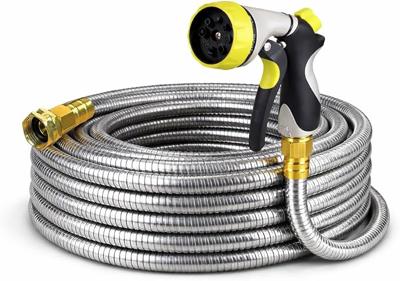Amazon.com: Holldoor Metal Garden Hose 25 ft – 304 Stainless Steel Water Hose with Nozzle Sprayer, Garden Hoses Flexible, Lightweight, No Kink, Heavy