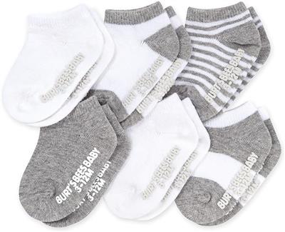 Amazon.com: Burts Bees Baby Baby Socks, 6-Pack Ankle or Crew with Non-Slip Grips, Made with Organic Cotton, Solid Grey/White, 12M: Clothing, Shoes &