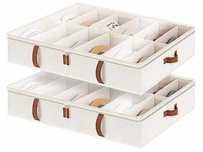 StorageWorks Under Bed Shoe Storage Organizer, Underbed Shoes Container with Adjustable Dividers, Beige, 2-Pack, Fits 24 Pairs