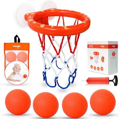 MARPPY Bath Toys, Bathtub Basketball Hoop for Toddlers Kids, Boys and Girls with 4 Soft Balls Set & Strong Suction Cup, Bathtub Shooting Game & Fun To