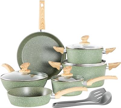 Amazon.com: Kitchen Academy Induction Cookware Sets - 12 Piece Green Cooking Pan Set, Granite Nonstick Pots and Pans Set: Home & Kitchen