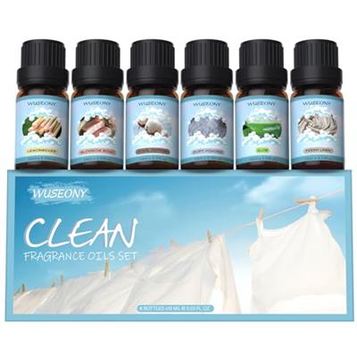 WUSEONY Clean Fragrance Oils Set, Premium Essential Oils for Diffuser for Home, Scented Oil for Soap & Candle Making Scents - Lemongrass, Aloe, Blosso