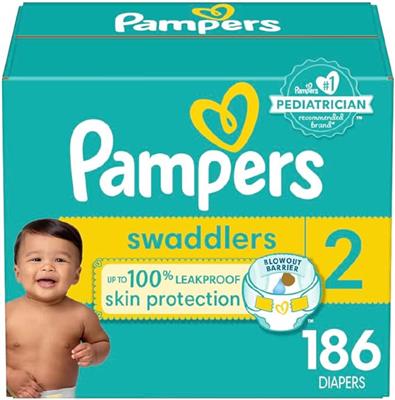 Amazon.com: Pampers Swaddlers Diapers - Size 2, One Month Supply (186 Count), Ultra Soft Disposable Baby Diapers : Baby