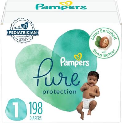 Amazon.com: Pampers Pure Protection Diapers - Size 1, One Month Supply (198 Count), Hypoallergenic Premium Disposable Baby Diapers : Baby