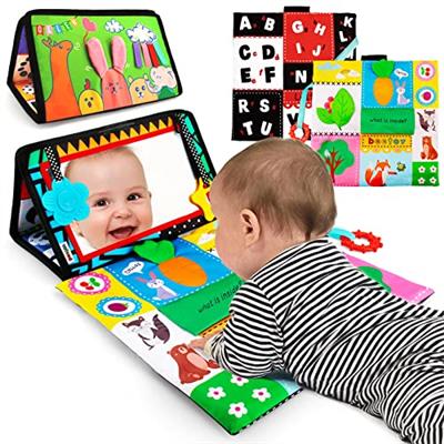 beetoy Tummy Time Baby Mirror Toys with Black and White Pattern, High Contrast 3D Activity Play Crinkle Toys Baby Mirror for Newborn 0 3 6 Months