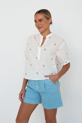 Mariana Shirt - White w/Pink Flowers