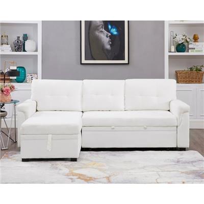 Perry Modern Reversible Sectional Sofa with Storage Chaise, Pullout Sleeper Sofa Couch Bed for Livin