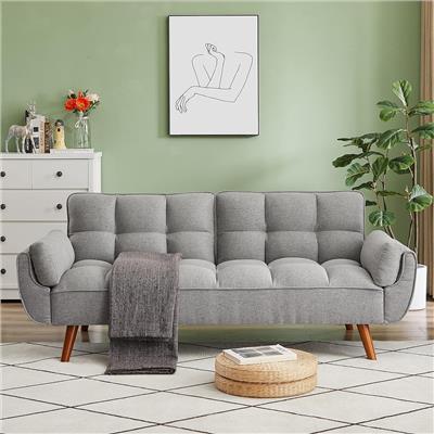 75.39 IN. Futon Sofa Bed, Convertible Upholstered Couch Sleeper with Reclining Sleeper Split Tufted
