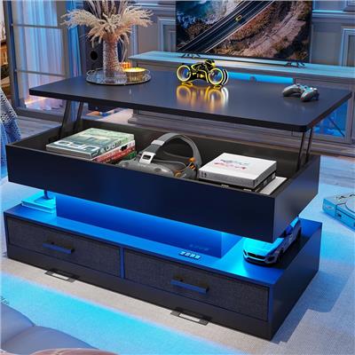 Coffee Table 40 Lift Top 2 Fabric Drawers & LED Light