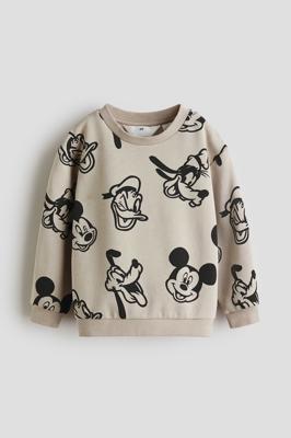 Light taupe/Mickey Mouse Printed Brushed-Inside Sweatshirt for kids | H&M US