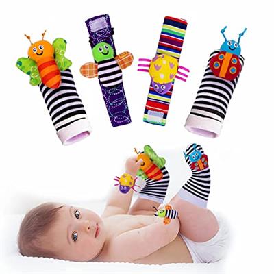 PADONISE 4 Pieces Baby Wrist Rattle Animal Rattle Foot Finder Socks Cartoon Baby Socks Baby Development Toys Early Learning Toys Infant Newborn Gift B