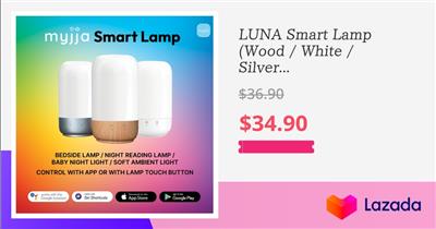 LUNA Smart Lamp (Wood / White / Silver) | Bedside Gradient Gentle Ambient Table Touch Light With Adjustable Brightness, Changeable Colours, Timer for