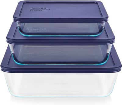 Amazon.com - Pyrex Simply Store 6-Pc Glass Food Storage Container Set with Lids, 3-Cup, 6-Cup, & 11-Cup Rectangular Meal Prep Containers with Lid, BPA
