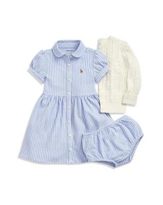 Ralph Lauren Girls Striped Oxford Dress & Bloomers Set & Cable Knit Cardigan - Baby | Bloomingdales