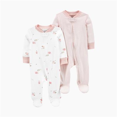 Carters 2-Way Zip Cotton Sleep & Plays (2 Pack) - White/Pink Stripes, Nb | Babylist Shop