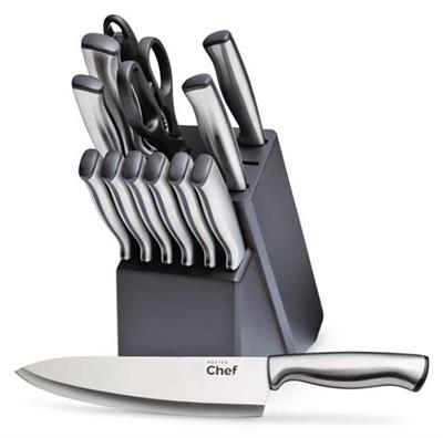 MASTER Chef Stamp Stainless Steel Knife Block Set, Ergonomic Grip, 14-pc