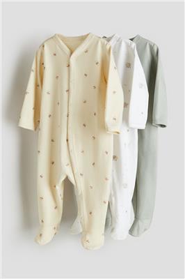3-pack Pajama Jumpsuits with Covered Feet - Light dusty yellow/bumblebees - Kids | H&M US