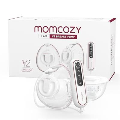 Momcozy Ultra-Light & Hands Free Breast Pump V2, Potent Wearable Pump with 27 Pumping Combinations, Low Noise Painless Portable Double Electric Pump,