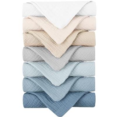 Konssy Baby Muslin Washcloths 7 Pack -100% Cotton Baby Bath Towels, Soft Baby Wash Cloths and Absorbent Burp Cloths for Newborn Kids Girls and Boys, 1