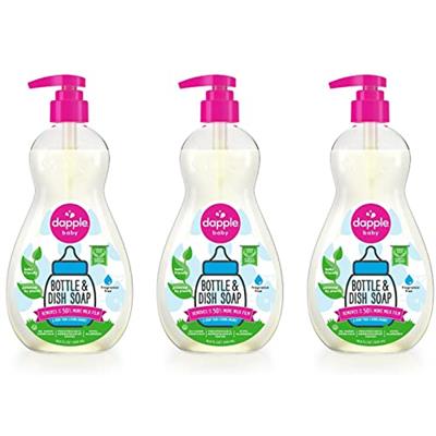 Dapple Baby, Bottle and Dish Soap Dish Liquid Plant Based Hypoallergenic 1 Pump Included, Packaging May Vary, Fragrance Free, 16.9 Fl Oz (Pack of 3)