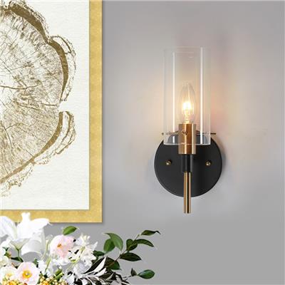 1-Light Modern Black Gold Wall Sconce Light with Glass Shade - 4.7 L x 5 W x 11 H