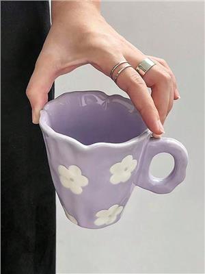 SHEIN Basic living Coffee Mug,Ceramic Mug,Tea Cup, Cute Floral Pattern Handmade Mug,Housewarming Wedding Gift,Idea Gift For Men Women Office Work,Top